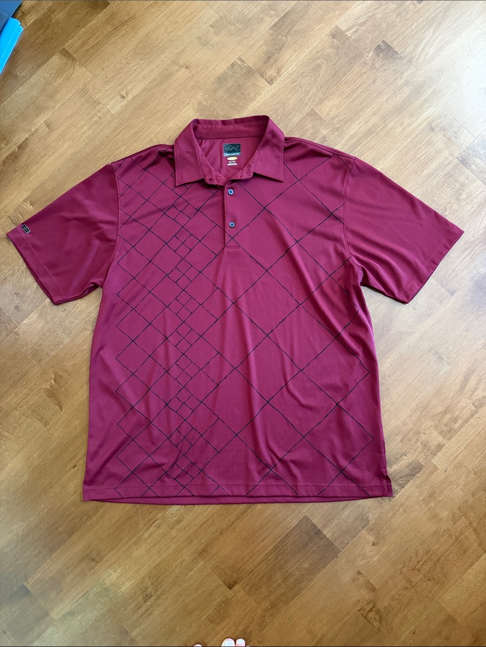 GREG NORMAN Burgandy Play Dry Polo with Black Diamond Grid